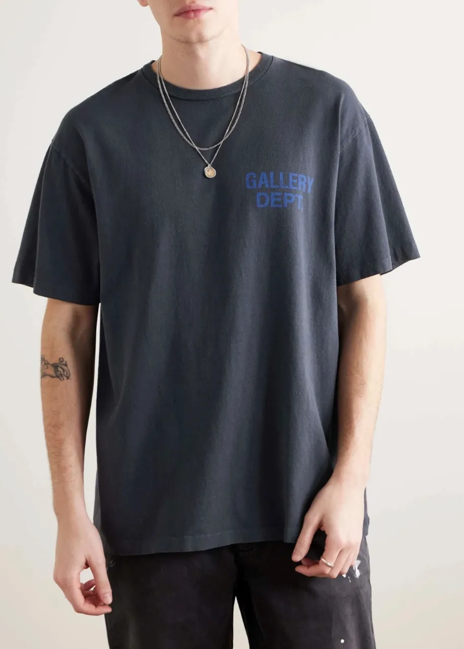 p90 650#Gallery Dept New new color matching classic basic letter LOGO basic slogan round neck short-sleeved T-shirt pure cotton Tee gray black light gray pink orange S～XL